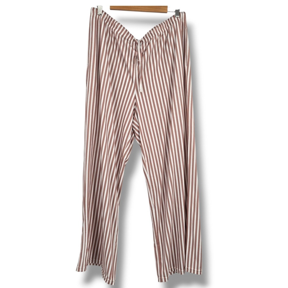 Sampeel Womens XXL Wide Leg Lounge Pants Mauve White Striped Drawstring Pajamas